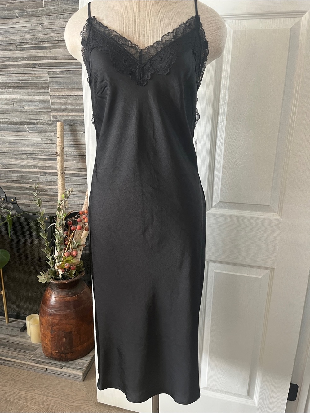 NWT timeless Black Lace-Trim Slip dress